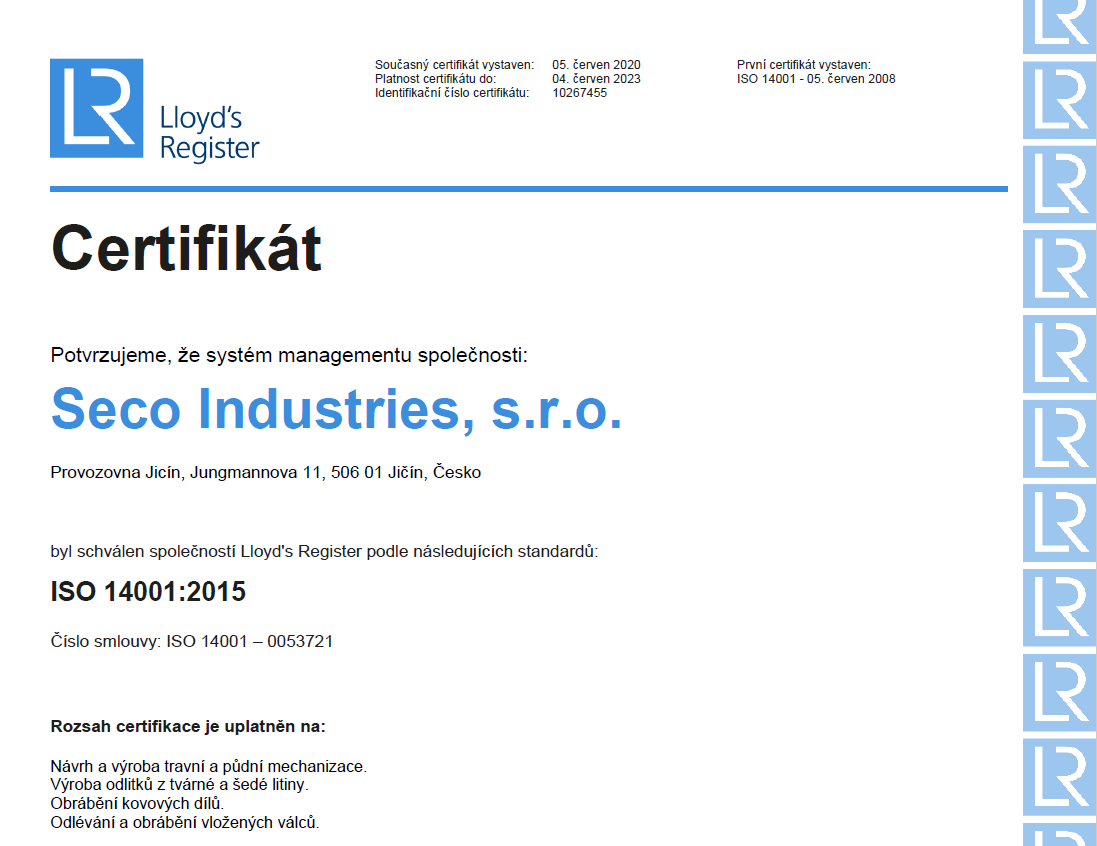 Obnova certifikátu ISO 14001:2015
